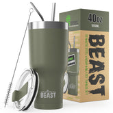 Greens Steel Beast 40oz tumbler front view shows army green finish and durable build
