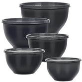 Greentainer 5-piece mixing bowls grey stacked for compact storage and quick prep.