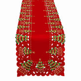 Grelucgo embroidered Christmas holly tree runner enhances festive dining ambiance.