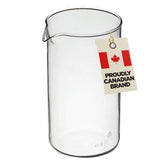 GROSCHE borosilicate 3.3 glass beaker front view, universal fit for French presses and tea makers.