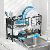 GSlife narrow dish drying rack on a compact counter, 2-tier extendable design.