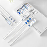 GTIEDIK 5-piece blue porcelain chopsticks in elegant Hepburn style for refined dining