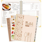 GuassLee blank recipe book beige cover with textured hardcover for durable cooking journaling.