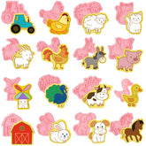 Guiqulai 16-pcs farm animal cookie cutters set for fun biscuits and pastries.