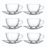 GURUDAR glass teacup and saucer set 6-pack on table, ideal for home tea service