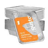 GUSTO 25-count 9x13 aluminum pans with lids for easy baking and storage.