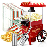 GVAKMM popcorn machine front view with retro design for quick oil-free popcorn.