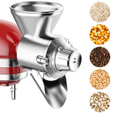 GVODE all-metal grain mill attachment on KitchenAid for durable, precise grinding.
