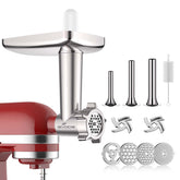 GVODE metal meat grinder attachment for KitchenAid with sturdy aluminum body and tray.