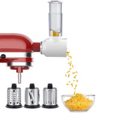 GVODE slicer shredder attachment on KitchenAid, enabling versatile slicing.