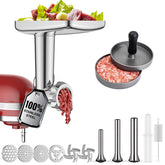 GVODE stainless steel meat grinder attachment for KitchenAid in action for fresh ground meat