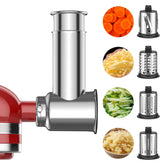 GVODE stainless steel slicer shredder attachment for KitchenAid with four blades for quick prep.