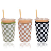 Haevola Checkered Delight sleeve for iced coffee keeps hands dry