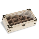 Handrong tea box with 12 compartments keeps tea bags organized and accessible.