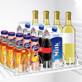 Hanmir Drink Organizer for Fridge with five-row push glide enables easy, orderly can access.