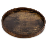 Hanobe decorative round wood tray in muted brown adds rustic charm and organization.