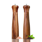 Haomacro acacia salt and pepper grinder set, 10-inch angled view for elegant table service