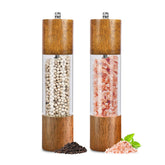 Haomacro salt and pepper grinders in oak and acrylic, stylish kitchen centerpiece.
