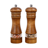 Haomacro wood salt and pepper grinder with window for easy spice identification.