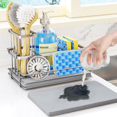 HapiRm sink caddy with instant-drying mat keeps the counter dry after washing.