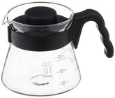 Hario V60 glass coffee server with black handle for safe pouring