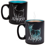 Harry Potter heat reveal mug shows Doe Patronus as warmth reveals magic in tea.