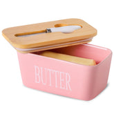Hasense pink ceramic butter dish with lid on counter keeps butter fresh