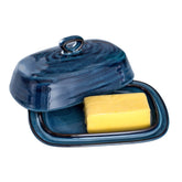 Hasense butter dish with lid on blue porcelain keeps butter fresh and ready.