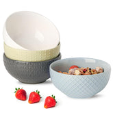 HASENSE embossed-pattern ceramic bowls, four-piece set for cereal, soup, or salads.