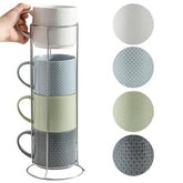 Hasense stackable porcelain mugs set with rack for space-saving storage.