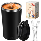 Hatisan self-stirring mug with lid in black, ideal for on-the-go coffee
