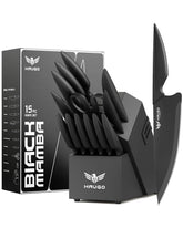 Haugo knife-set 15-piece block with built-in sharpener for precise home slicing.