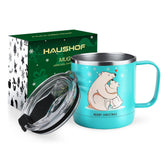 Haushof 14oz Christmas mug with lid keeps drinks hot for hours.