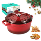 HAUSHOF 5.3QT enamelled cast iron Dutch oven with red lid, even heat for breads.
