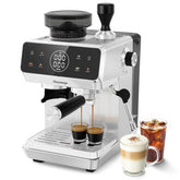 Hausmojo CM1620 front view shows compact stainless body for consistent home barista results.