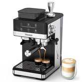 Hausmojo espresso machine front view in stainless steel for compact kitchens