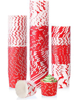 Havawish Christmas cupcake liners with red and white scalloped edges for festive treats.