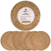 HaxHut round woven placemats on a dining table highlighting natural texture and surface protection