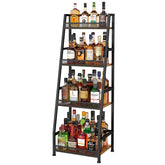 Hayexiha four-tier trapezoid liquor stand displaying bottles in a corner setup