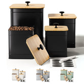 HB Design Co kitchen canisters set of four with matte black finish on the countertop.