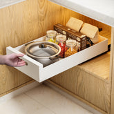 HBL' 21-inch deep pull-out organizer with adhesive for durable kitchen storage.