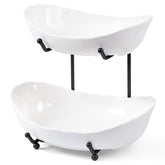 HBlife 3-tier ceramic fruit bowl with a glossy finish for stylish kitchen counter organization.