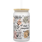 Heather & Willow daily affirmation iced coffee cup with lid promotes mindful sipping.