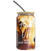 Heather and Willow 16 oz iced coffee cup with bamboo lid for spill-free on-the-go.