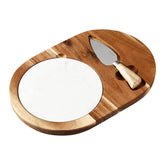 The hecef oval cheese board in acacia wood top view, stylish entertaining.