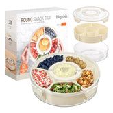 Hegrish divided rotating tray with lid for organized outdoor entertaining and transport