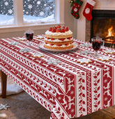HEIPINIUYE red and white Christmas tablecloth protects tabletops during festive meals.