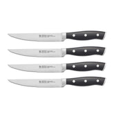 HENCKELS Forged Accent steak knife set in block display highlights premium durability for everyday meals.
