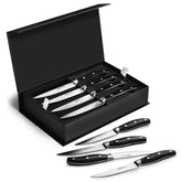Henckels Forged Contour 8-piece steak knife set in a gift box, ideal for gifting and entertaining.