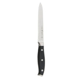 HENCKELS Forged Premio 5in serrated knife blade closeup for precise slicing